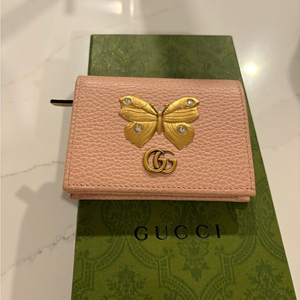 Gucci Butterfly Leather Mini Wallet Pink